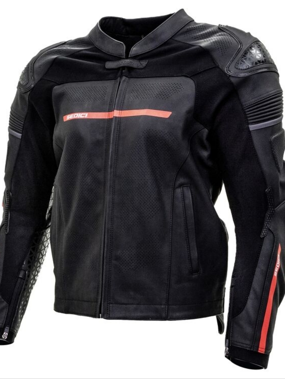 Men's SEDICI Corsa Perforated Leather Motorcycle Jacket with Red Accent
